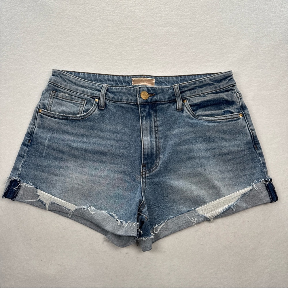 KUT from the Kloth Jane High-Rise Jean Shorts Womens 10 Light Blue Cuffed Denim